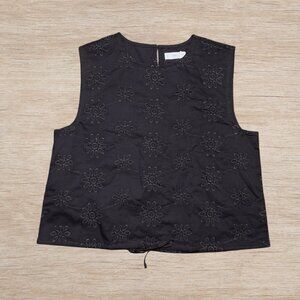 NWT Mango Charcoal Grey Floral Sleeveless Blouse Size Medium Teen Girl Brand New